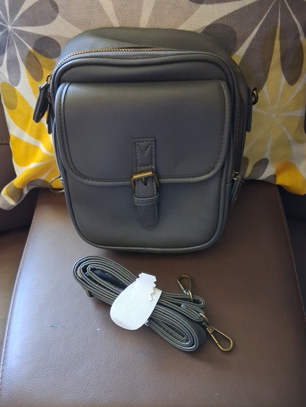 Amazon Gray Crossbody Bag with Front Flap and Adjustable Strap
